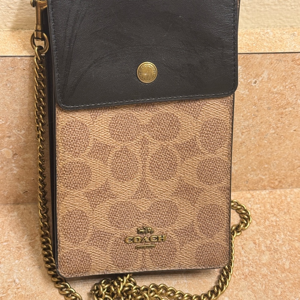 Coach Tan and Black Wallet with Signature Monogram